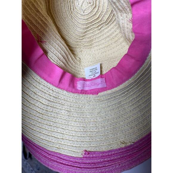 Lilly Pulitzer Straw Sun Hat Wide Brim‎ Pink Trim Floppy Beach Scarf Band #33499 - Picture 7 of 12